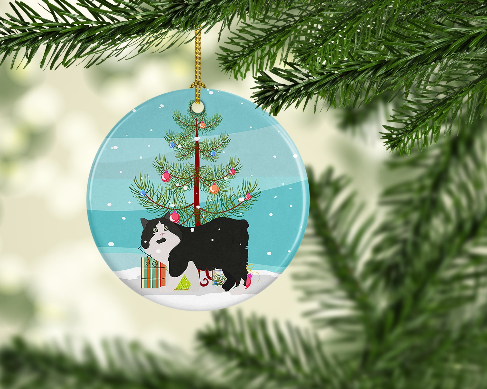 Cymric Cat Christmas Ceramic Ornament