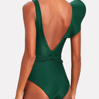 Solid Color Ruffled Belted One-Piece Swimsuit 2024
