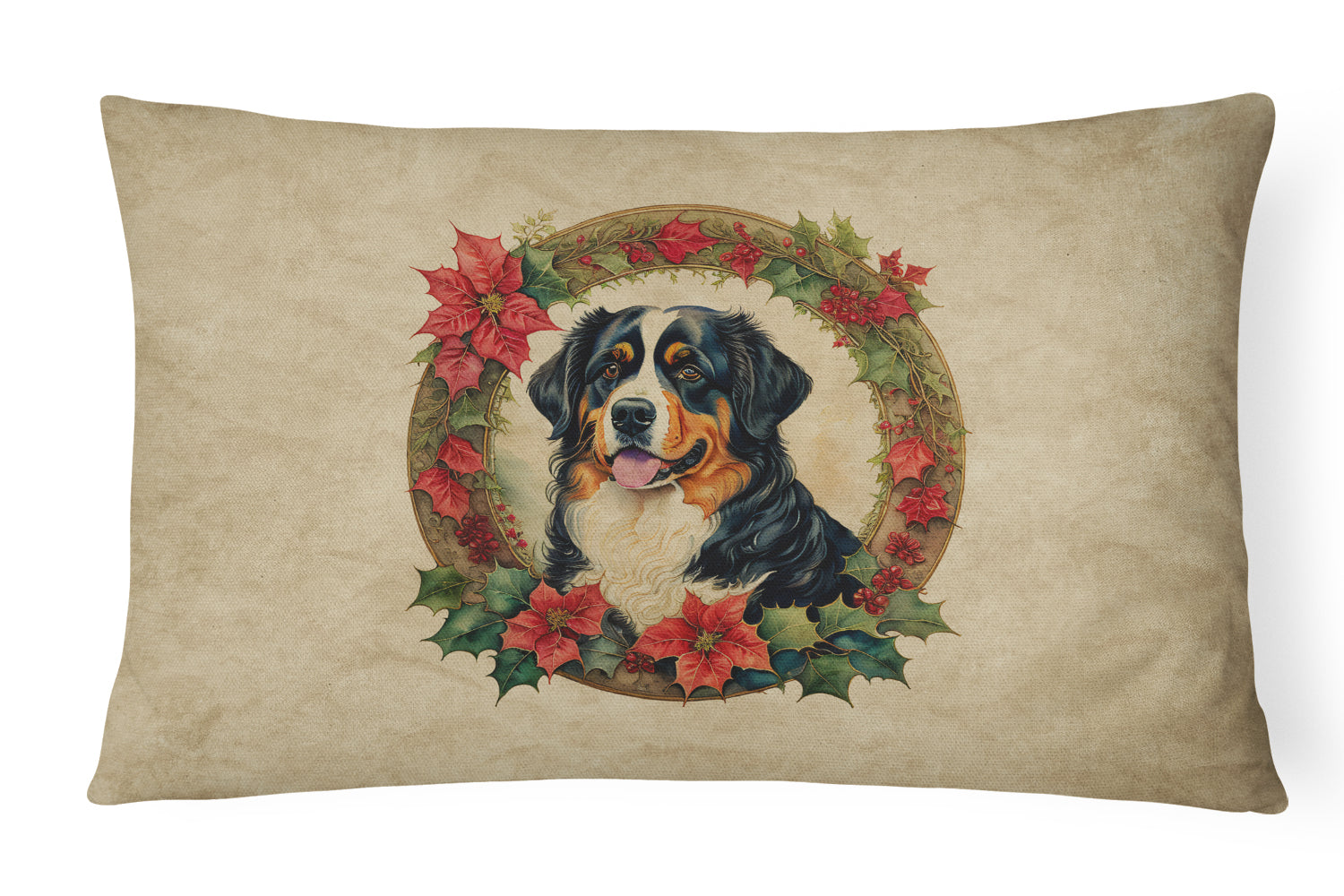 Bernese Mountain Dog Christmas Flowers Throw Pillow