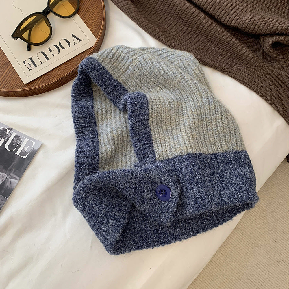 Warm Knitted Scarf and Ear Protection Wool Cap | Embroidered Cap