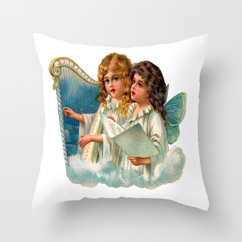 Christmas Angel and Santa Pillow Cover for Home Decor