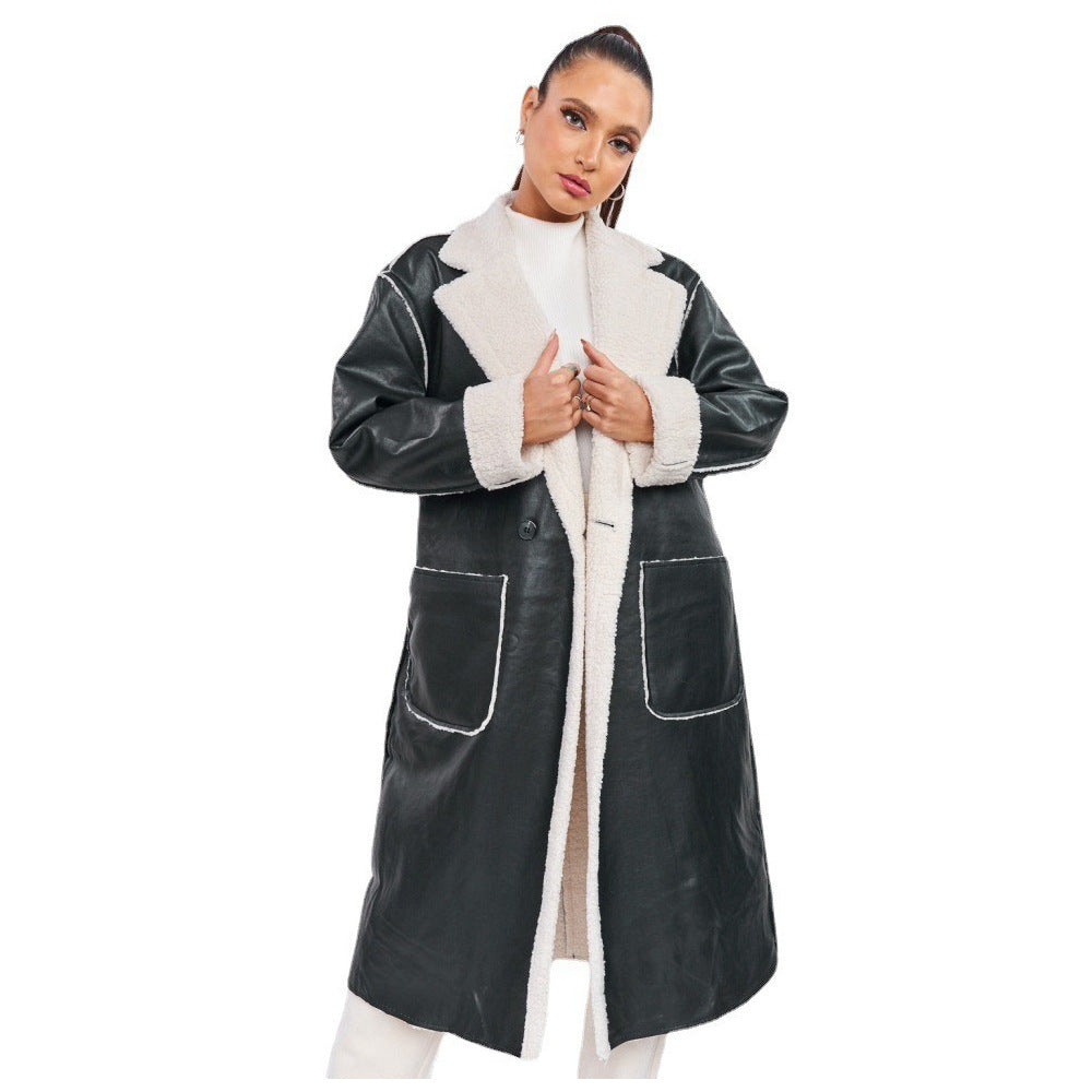 Casual Thickened Leather Trench Coat - Loose Fit Jacket