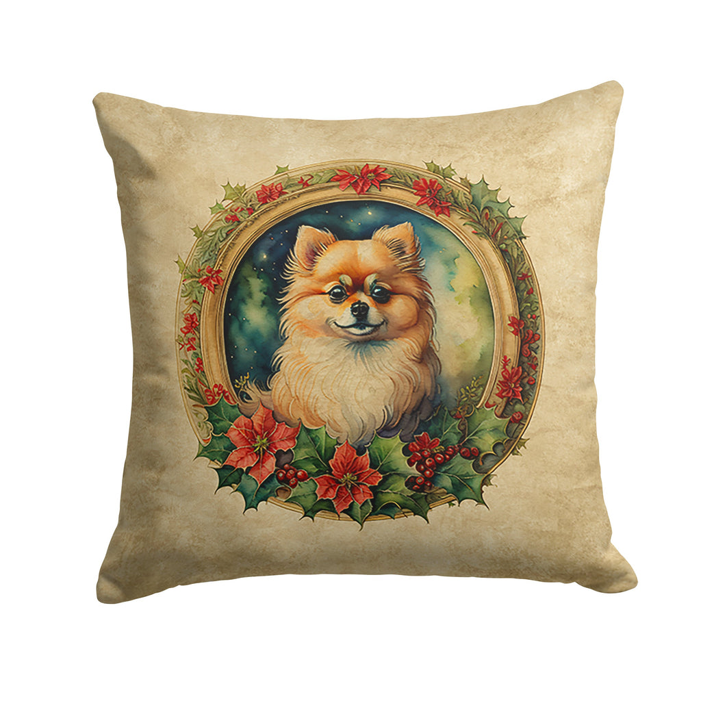 Pomeranian Christmas Flowers Throw Pillow