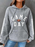 Waffle Hoodie Sweater with Women's Rugby Print | Streetwear