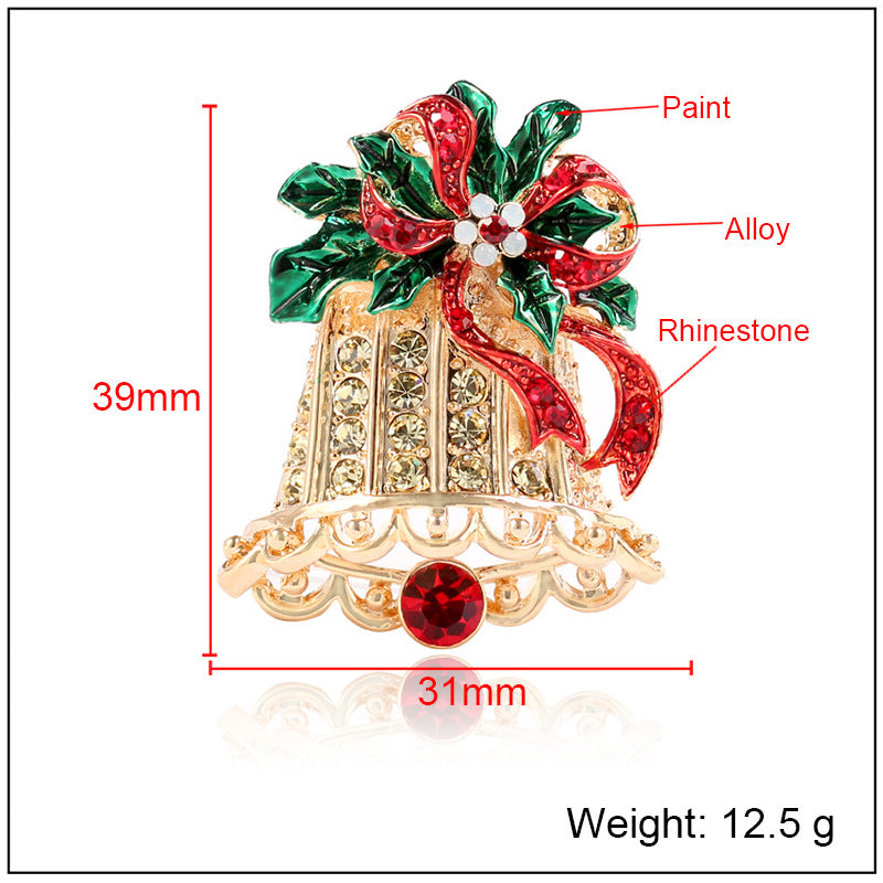 Creative Christmas Bell Brooch with Bowknot Design