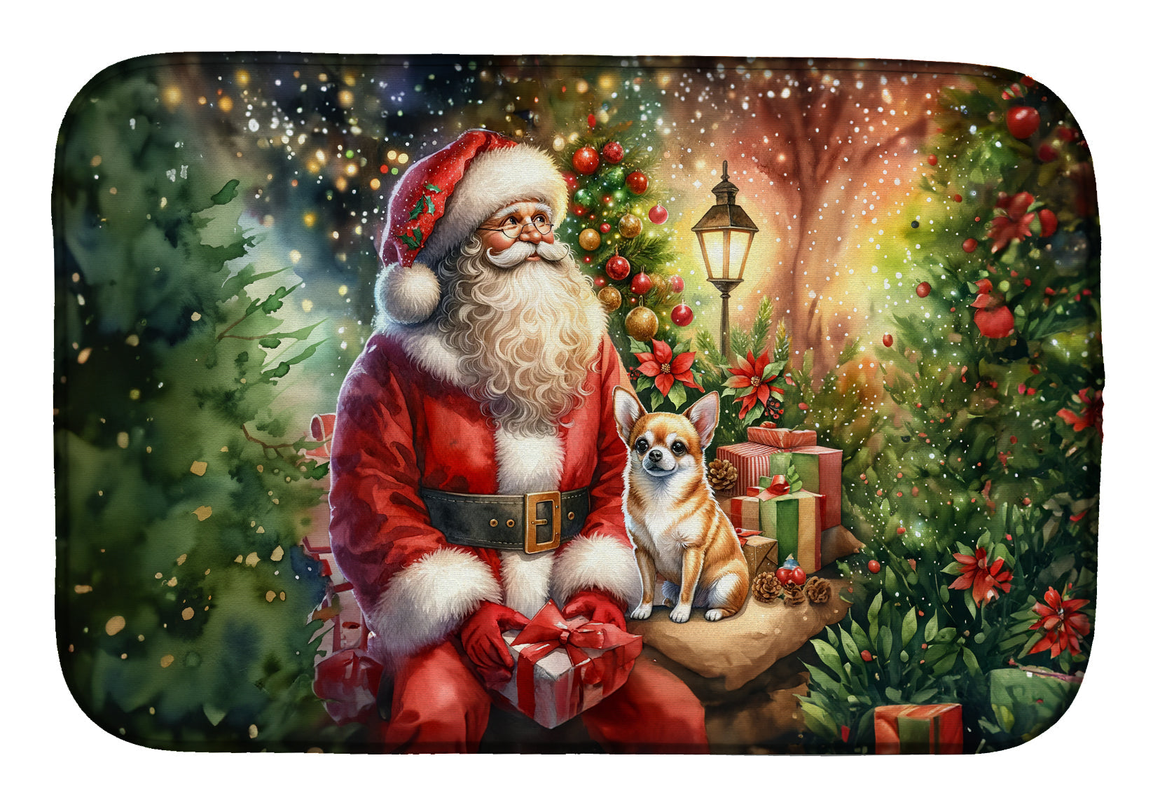 Chihuahua and Santa Claus Dish Drying Mat
