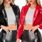 Red Short Cropped Jacket with Mirror PU for Nightclub