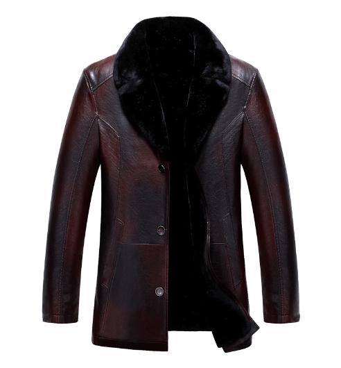 Men's English Coat - Winter PU Leather Overcoat (One Piece)