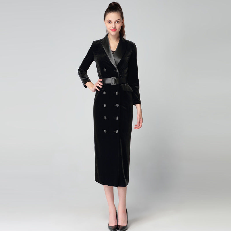 High-End Velvet Mid-Length Windbreaker for Women