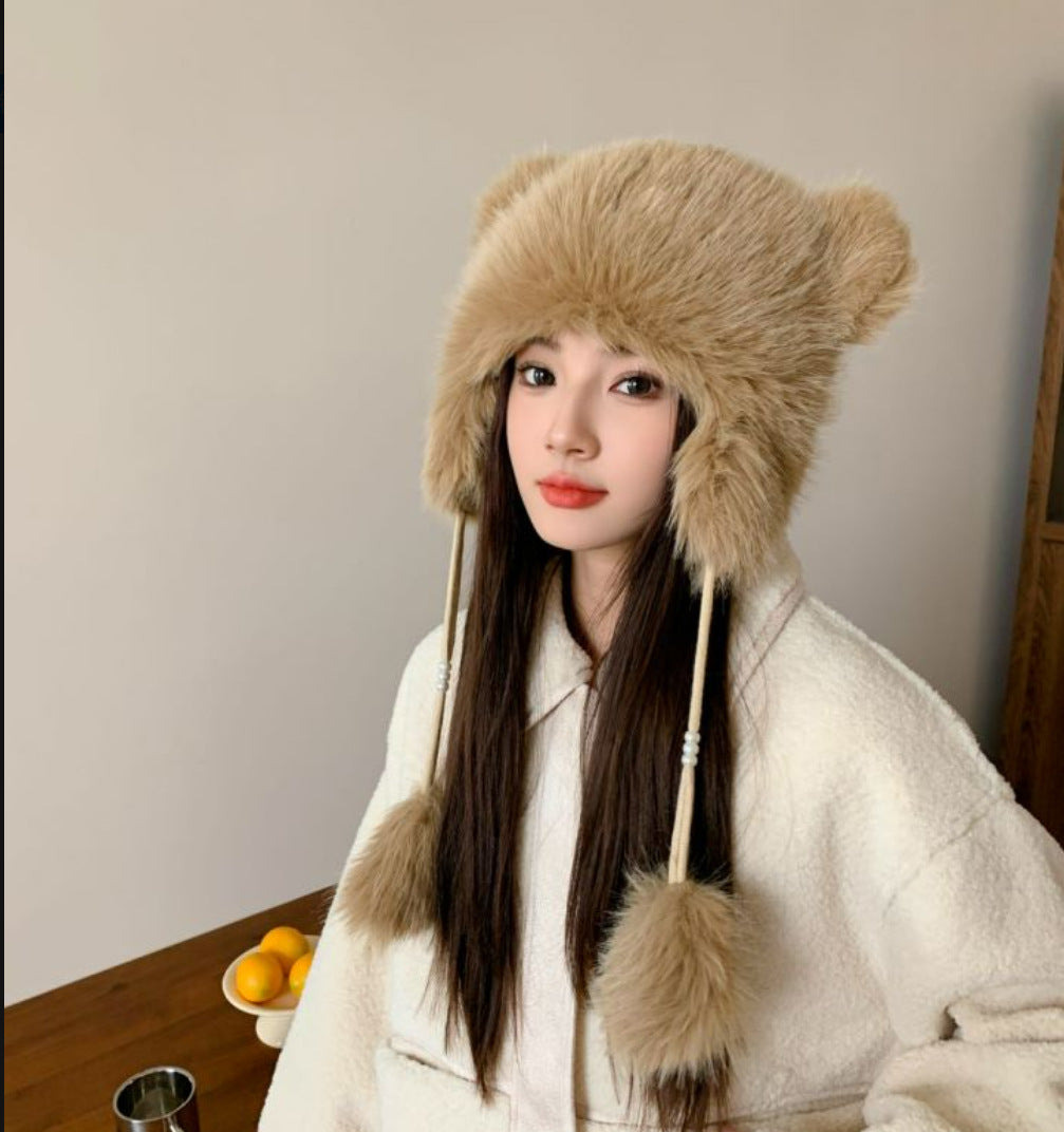 Cute Bear Ears Thermal Beanie Hat for Women | Embroidered Cap