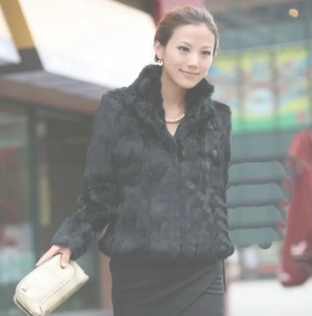 Stand-Collar Long-Sleeve Fur Coat