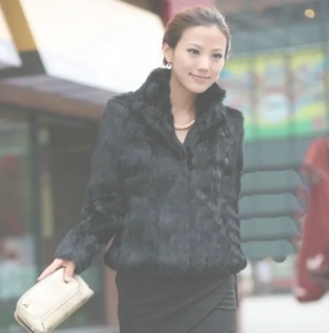 Stand-Collar Long-Sleeve Fur Coat