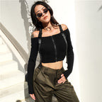 One-Shoulder Long Sleeve Cropped Top