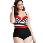 Black and White Striped Plus Size Women's Swimsuit
