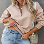 Solid Color Women's Zip Lapel Long Sleeve Sweater