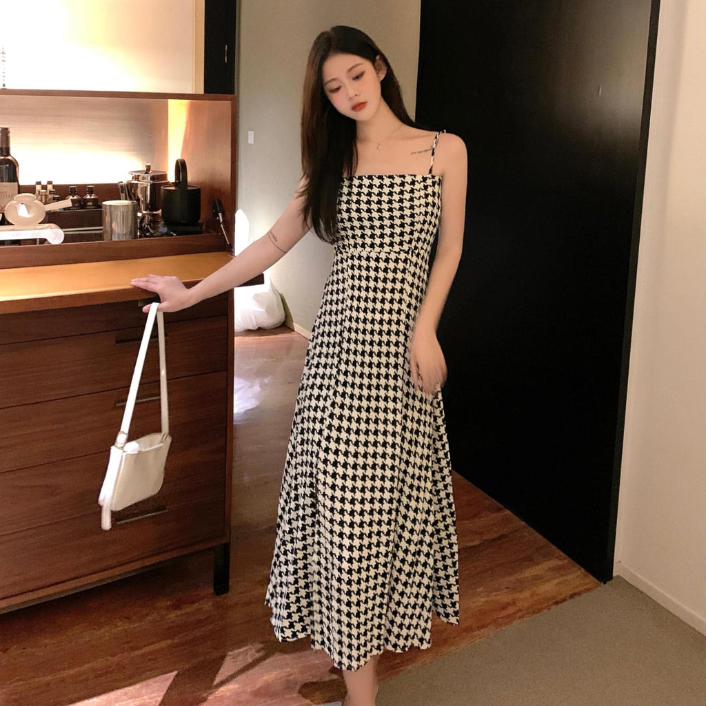 Plaid Dress with Suspenders for Women's Summer Style