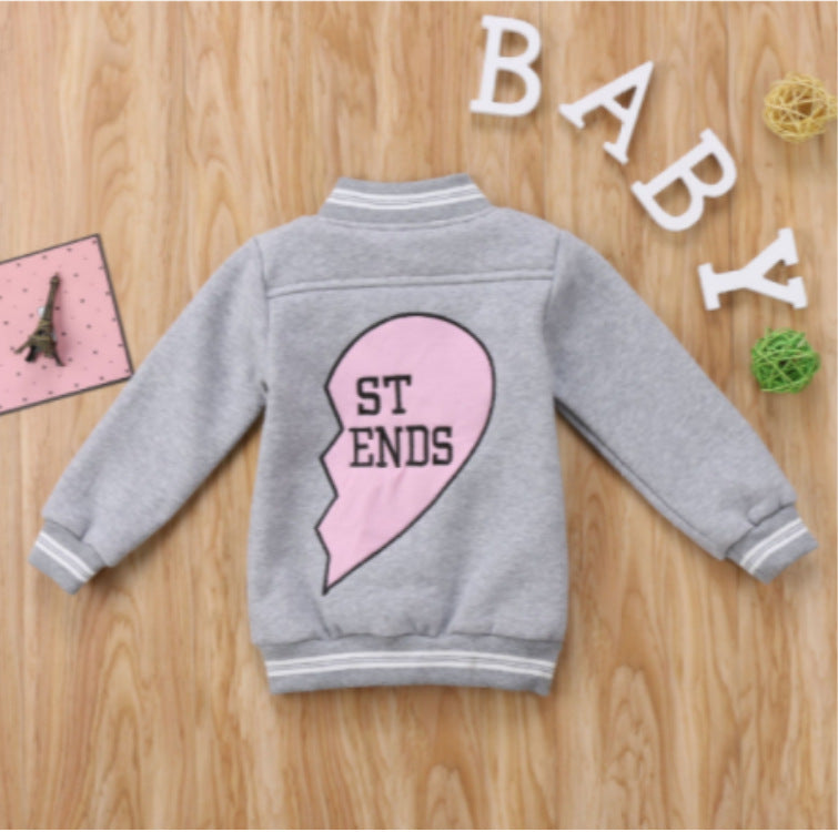 Children's Thick Coat with Grey Letters and Heart Design