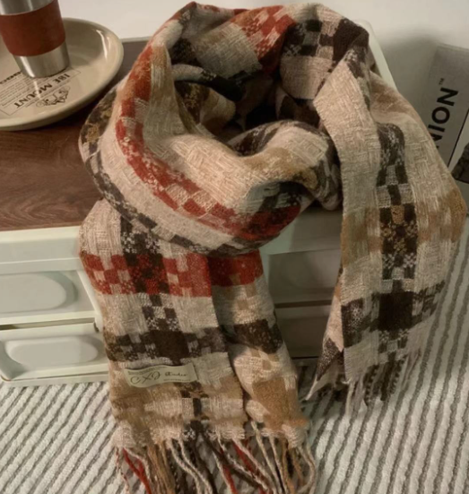 Color Blocked Plaid Scarf for Atmosphere (One Piece)
