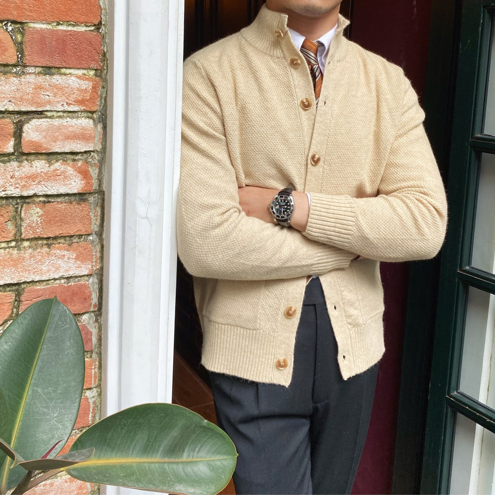 Warm Knitted Cardigan Coat with Stand Collar