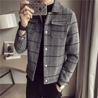 Korean Style Striped Woolen Jacket for Slim Fit