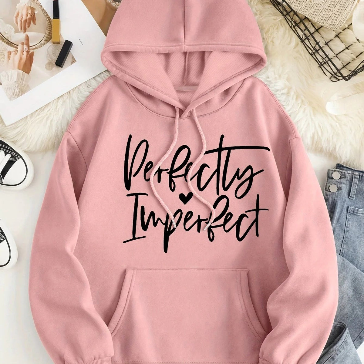 Women's Hooded Velvet Sweater with Print