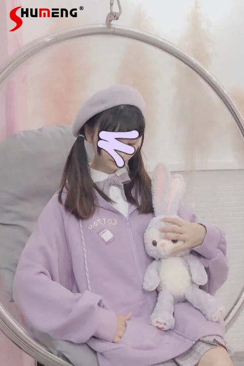 Japanese Style Girls' JK Sweater with Rabbit Ears Hoodie | Streetwear