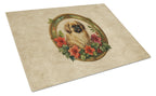 Pekingese Christmas Flowers Glass Cutting Board