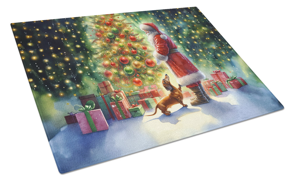 Dachshund and Santa Claus Glass Cutting Board