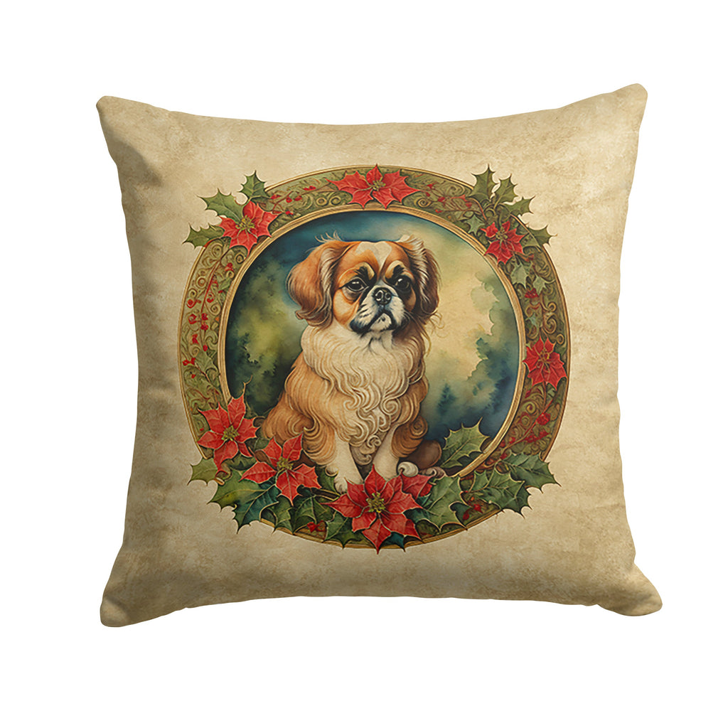 Tibetan Spaniel Christmas Flowers Throw Pillow