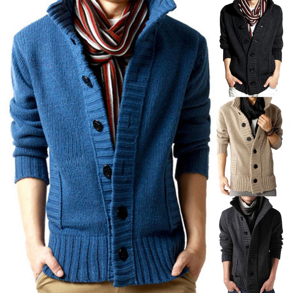 Men's Solid Color Long Sleeve Sweater Jacket Cardigan