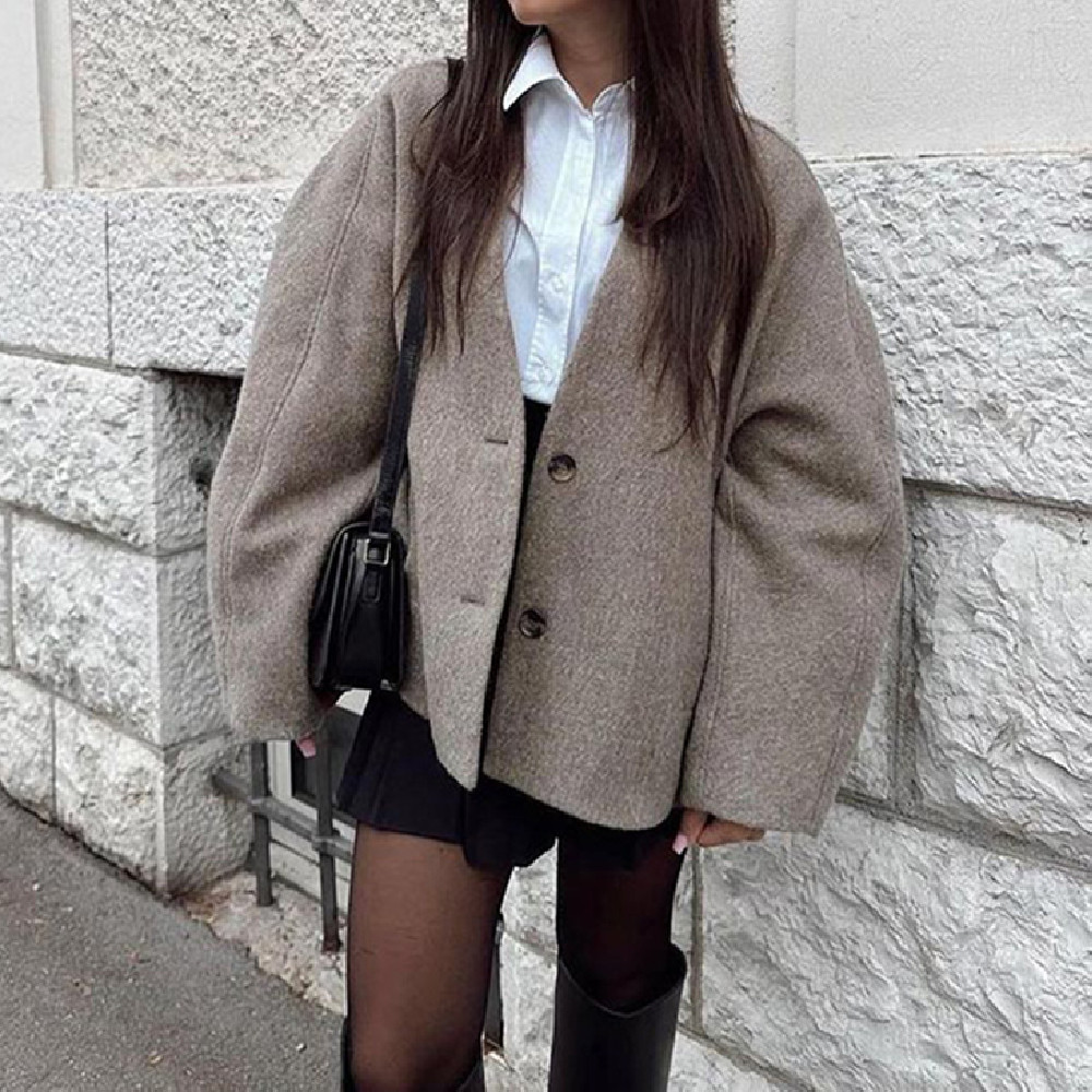 V-neck Long Sleeve Button Short Coat