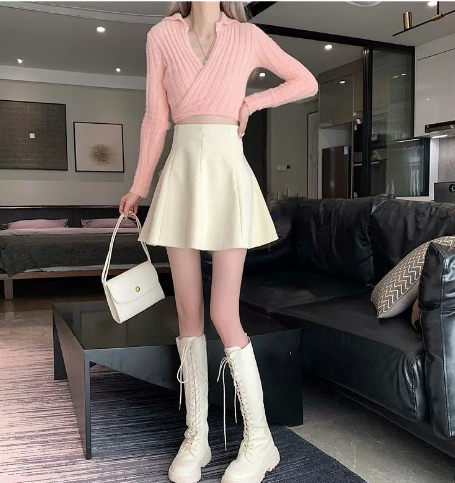 Women's High Waist Mink Velvet A-line Wool Skirt