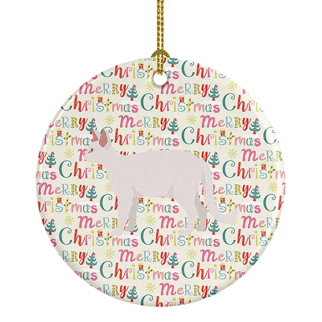 White Devon Rex Cat Christmas Ceramic Ornament