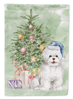 Bichon Frise Blue Hat Christmas Presents and Tree Garden Flag | Embroidered Cap