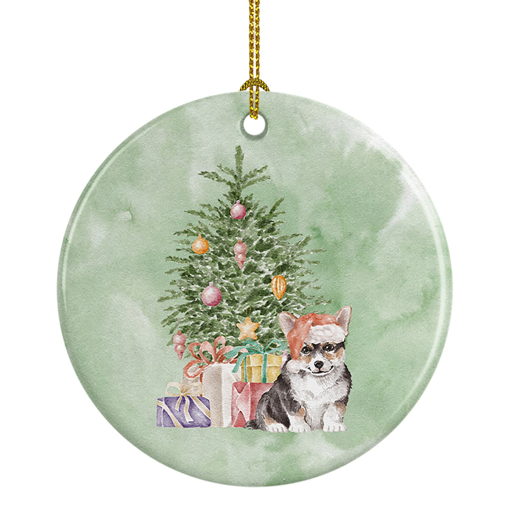 Corgi Puppy Christmas Presents and Tree Ceramic Ornament