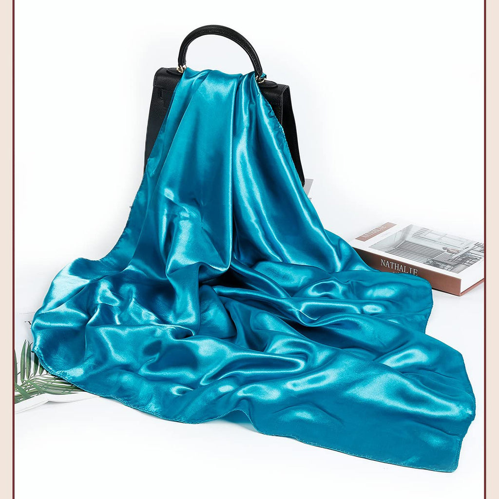 Women's Fashion Solid Satin Square Scarf and Headband
