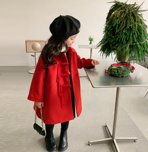 Girls' Mid-Length Fur Collar Coat for Autumn & Winter
