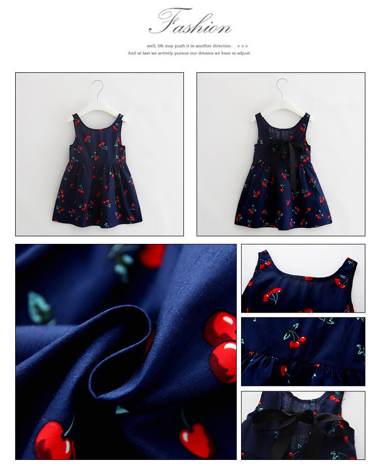 Girls' Summer Vest Dress with Cherry Design