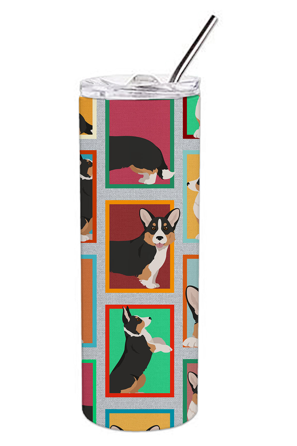 Lots of Tricolor Cardigan Corgi Stainless Steel Skinny Tumbler