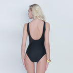 Black Neon Mesh Stripe One-Piece Swimsuit