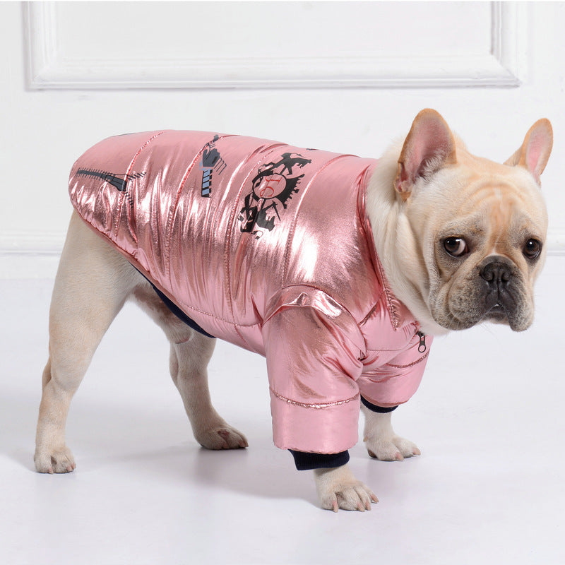 Bright Leather Zipper 2-Sided Cotton Dog Coat