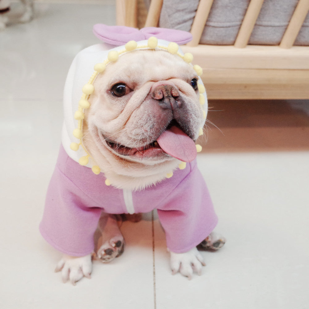 Purple Fleece Bow Sweater for Fat Dogs in Autumn/Winter