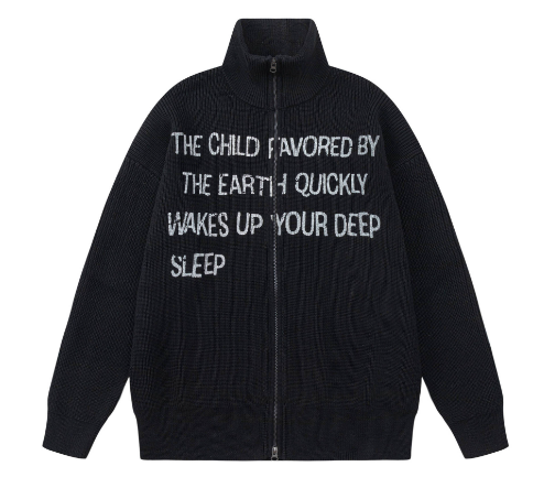 American Vintage Letter Print Knitwear Jacket