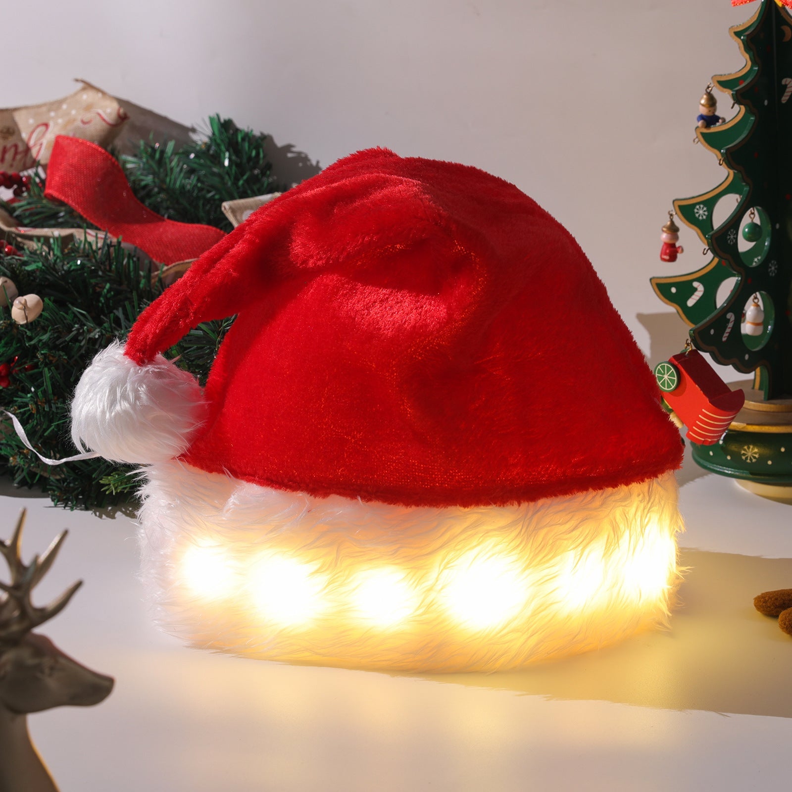Christmas Hat LED Light Plush Children's Adult Christmas Decorations Christmas Supplies Luminous Santa Hat Home Decoracion | Embroidered Cap