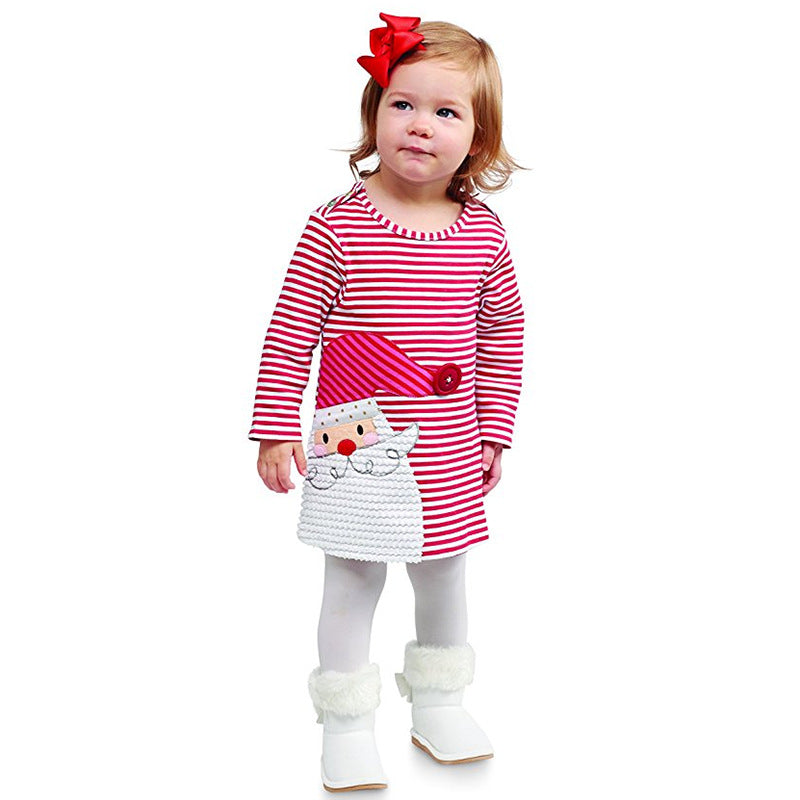 2019 Cotton Christmas Dress for Girls with Snowman Stripes