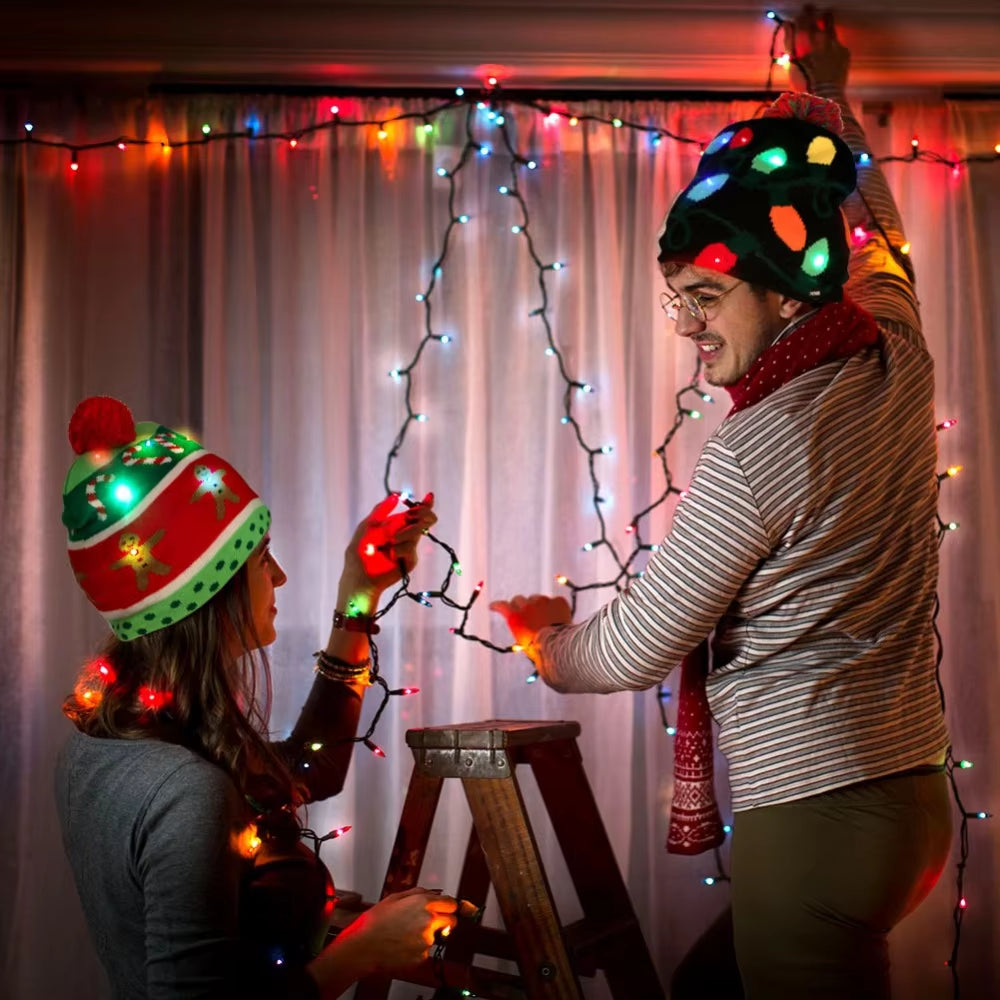 New Style! LED Christmas Hat Beanie Light up Illuminate Warm Hat 48 Patterns New Year Snowman Sweater Hat Christmas Decorations | Embroidered Cap