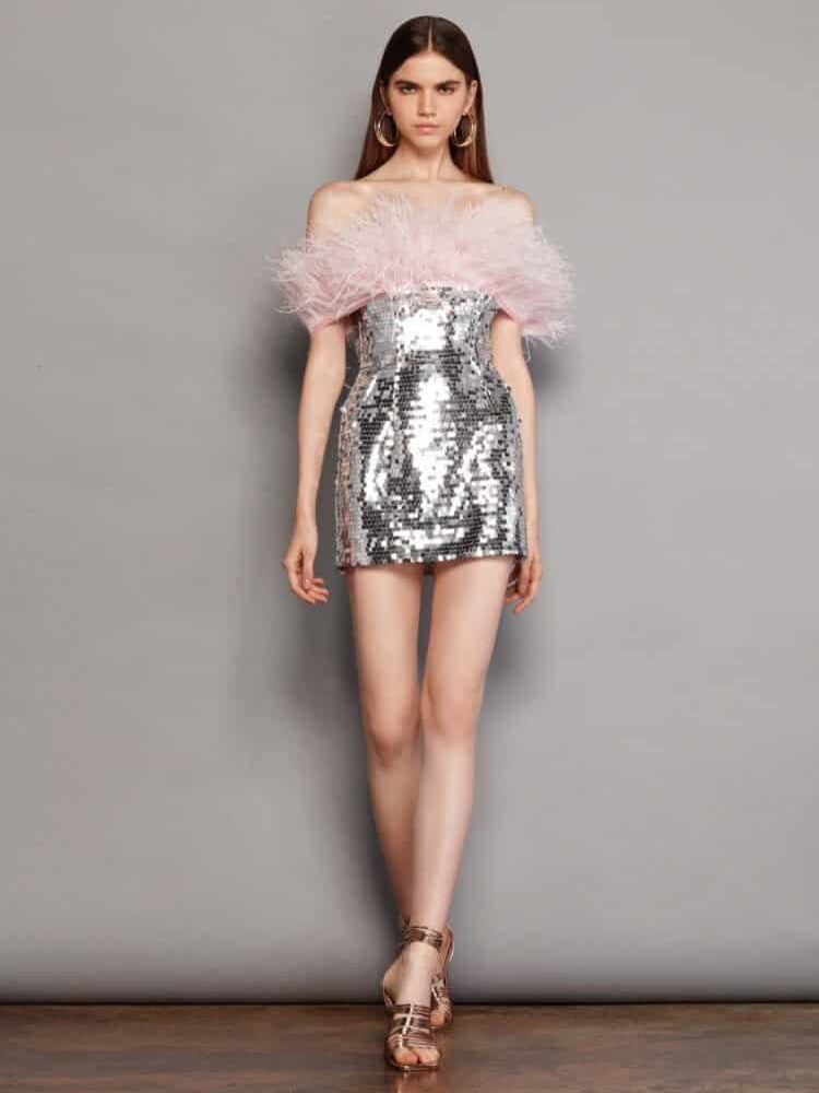 Off-the-Shoulder Feather Stitching Tube Top Dress