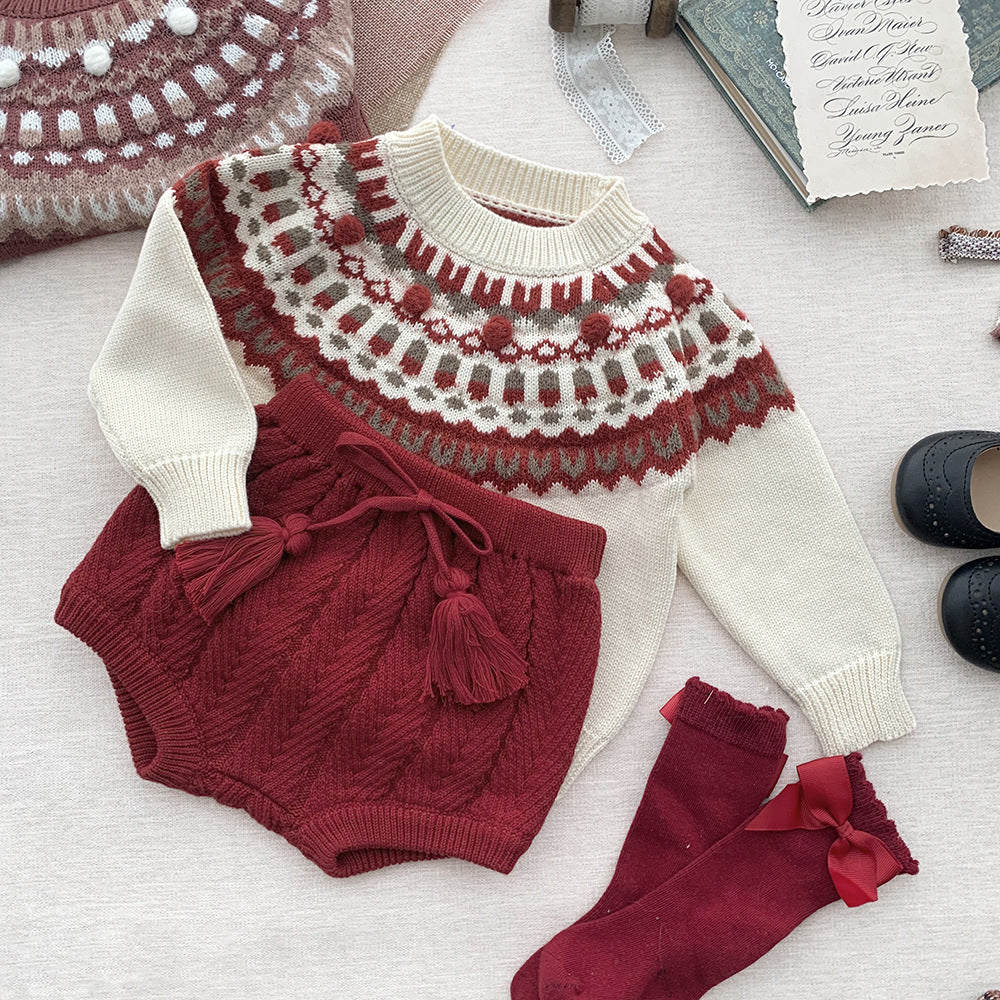 Children's Jacquard Christmas Sweater with Contrast Colors