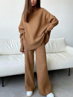 Chic Knit High Collar Wide-Leg Pants Set