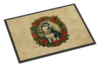 Siberian Husky Christmas Flowers Doormat